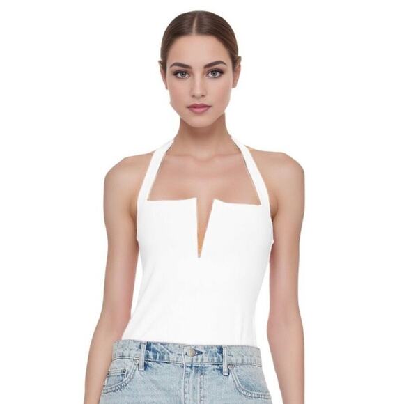 SUSANA MONACO Halter Top Sugar White V Wire Front Stretch M NEW - Picture 2 of 7